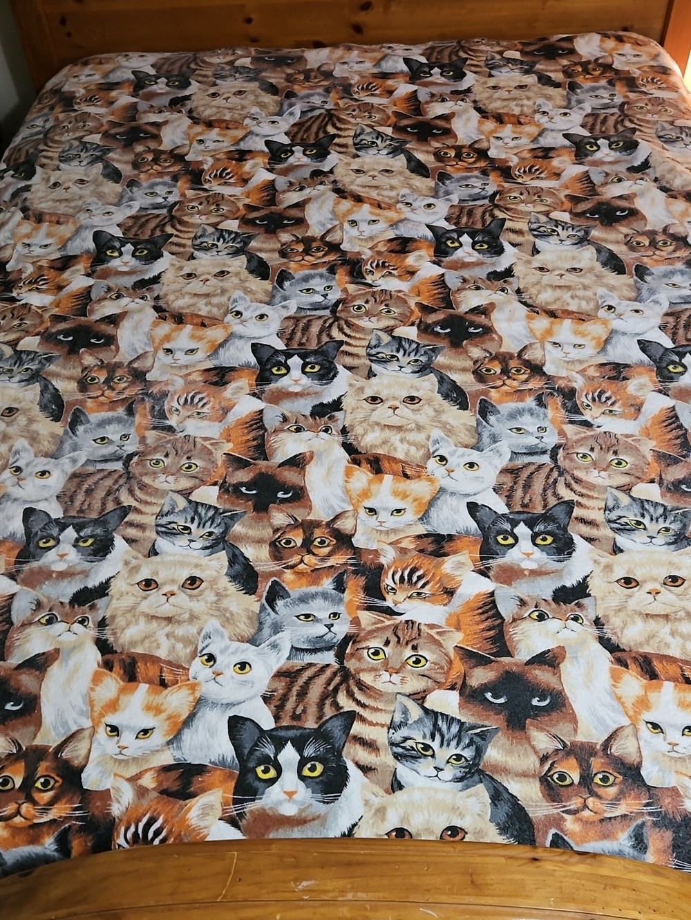 Vtg 90s All Over Packed Cat Portrait Felted Polyester Blanket Twin Full Kitsch